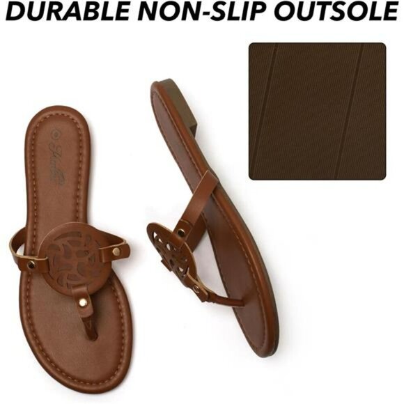 Katliu Womens Flat Thong Sandals Comfy Slip On Faux Leather Summer Shoes - Picture 4 of 7